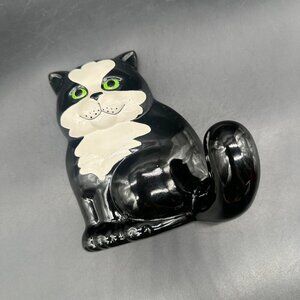 Vintage Wall Hook Hanger Black Cat Japan Ceramic 1970s Kitschy Kitten Retro